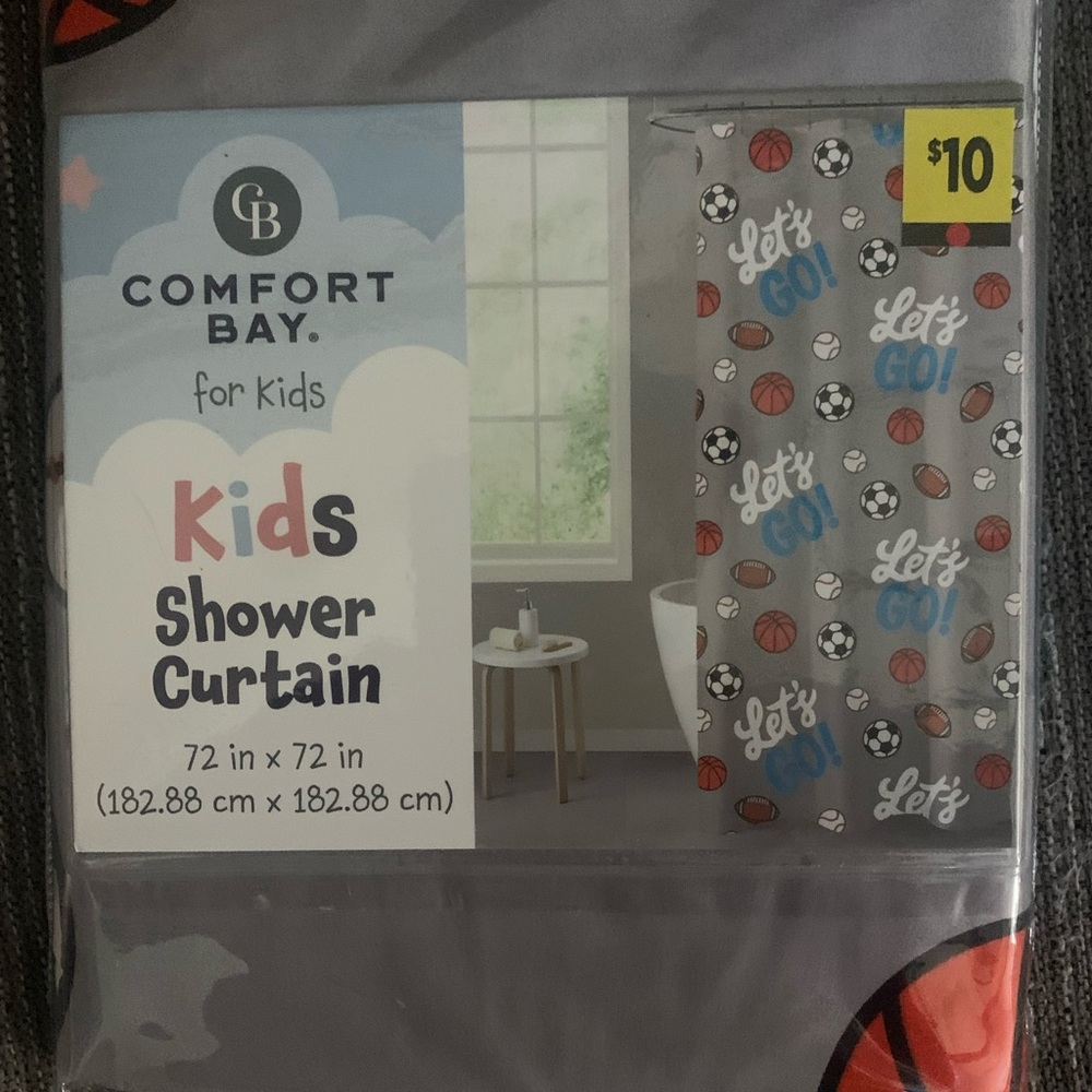 Comfort Bay Kids Shower Curtain - Gray with Sports Design